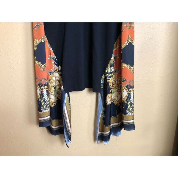 Zara Fashion black t-shirt with a colorful patterned scarf design SZ S - Picture 4 of 9